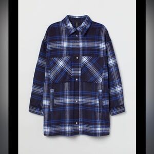 H&M‎ Divided Blue Plaid Oversized Shacket Jacket Shirt Size Small